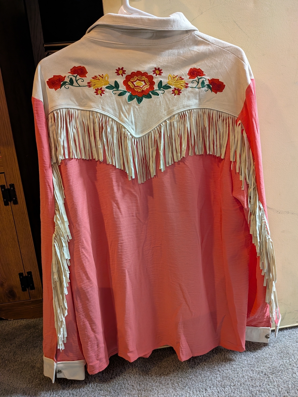Embroidered Pink Fringe Western Button-Down Shirt